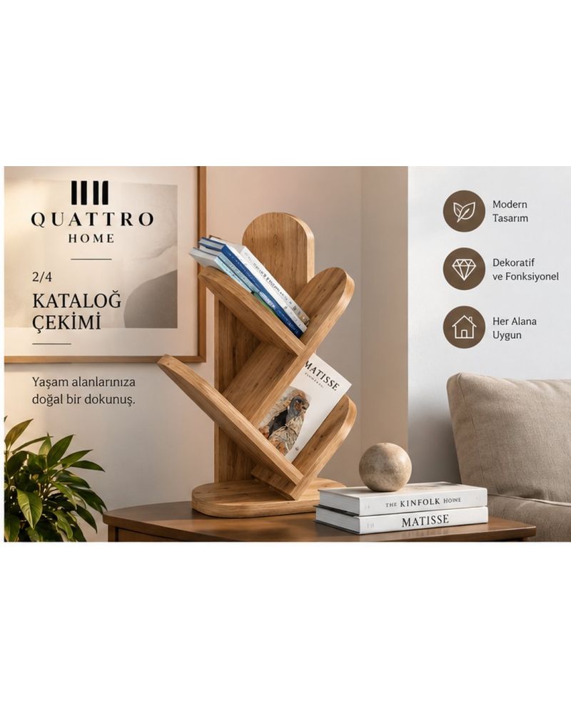 Masa Üstü 3 Raflı Kitaplık ve Düzenleyici - Kahverengi