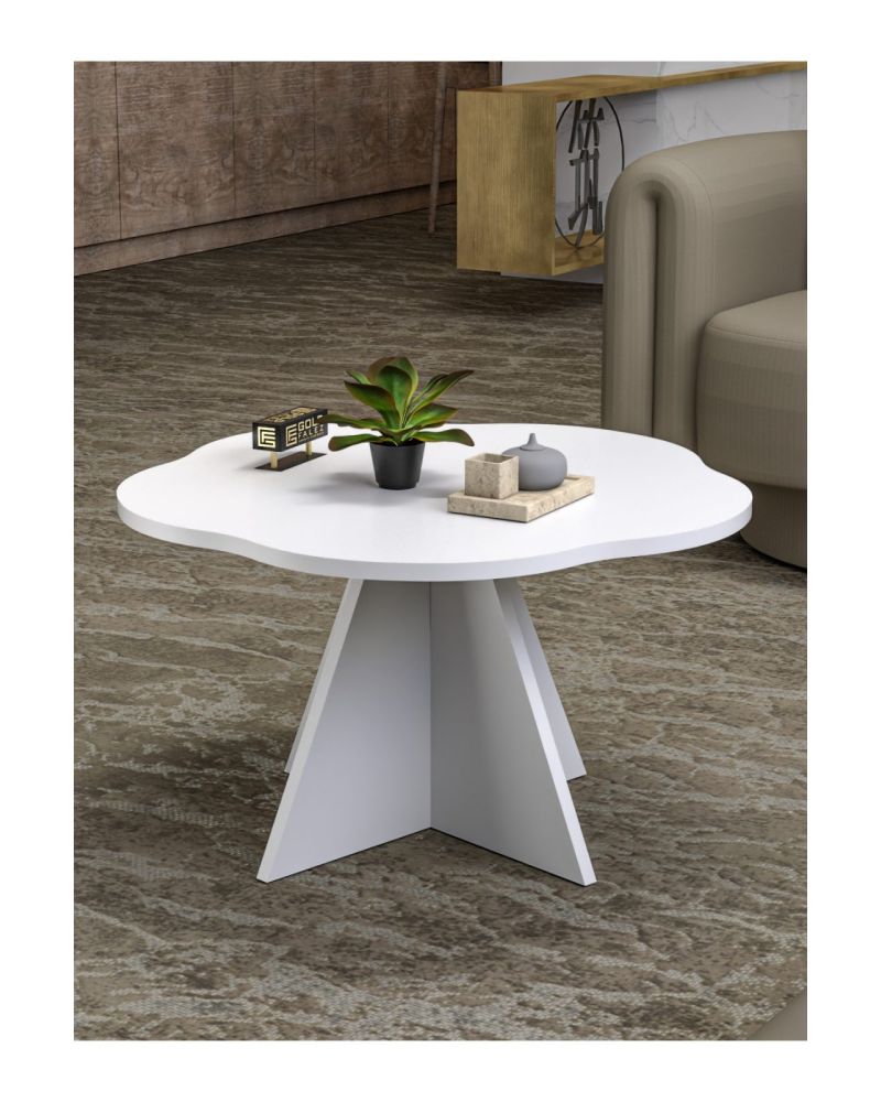 Çiçek Formlu Yuvarlak Orta Sehpa - Beyaz 70 cm