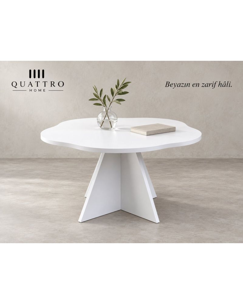 Çiçek Formlu Yuvarlak Orta Sehpa - Beyaz 70 cm