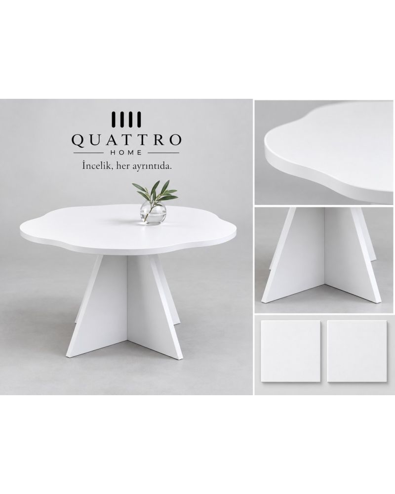 Çiçek Formlu Yuvarlak Orta Sehpa - Beyaz 70 cm