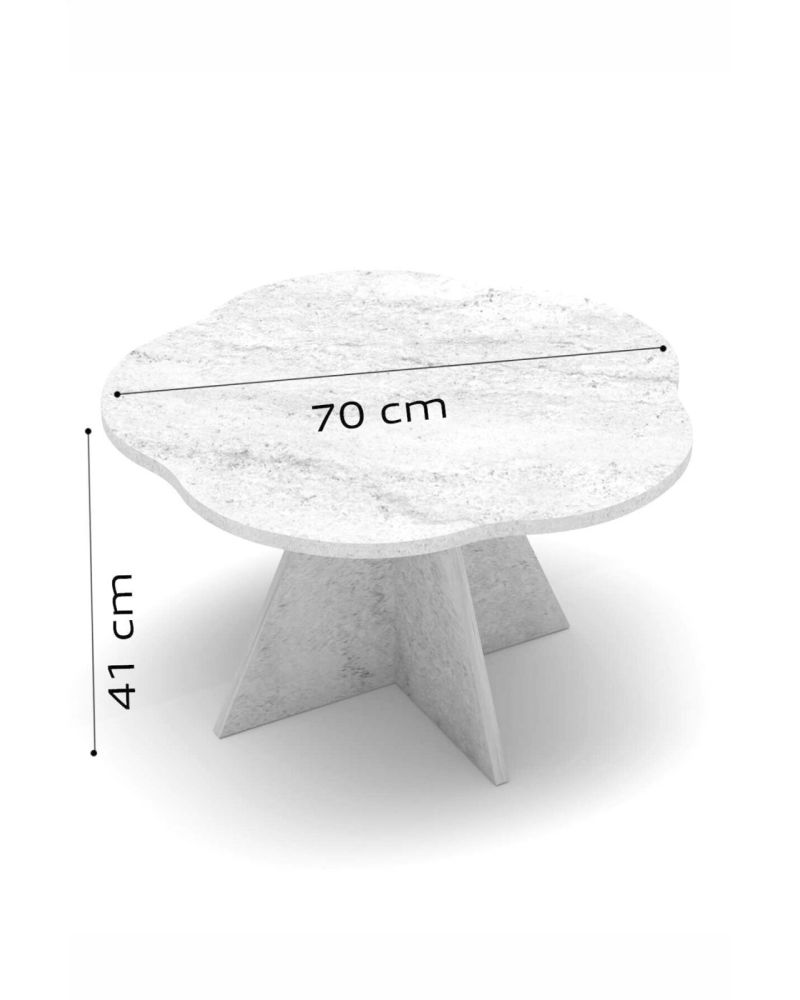Çiçek Formlu Yuvarlak Orta Sehpa - Beyaz 70 cm
