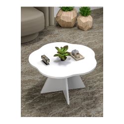 Çiçek Formlu Yuvarlak Orta Sehpa - Beyaz 70 cm