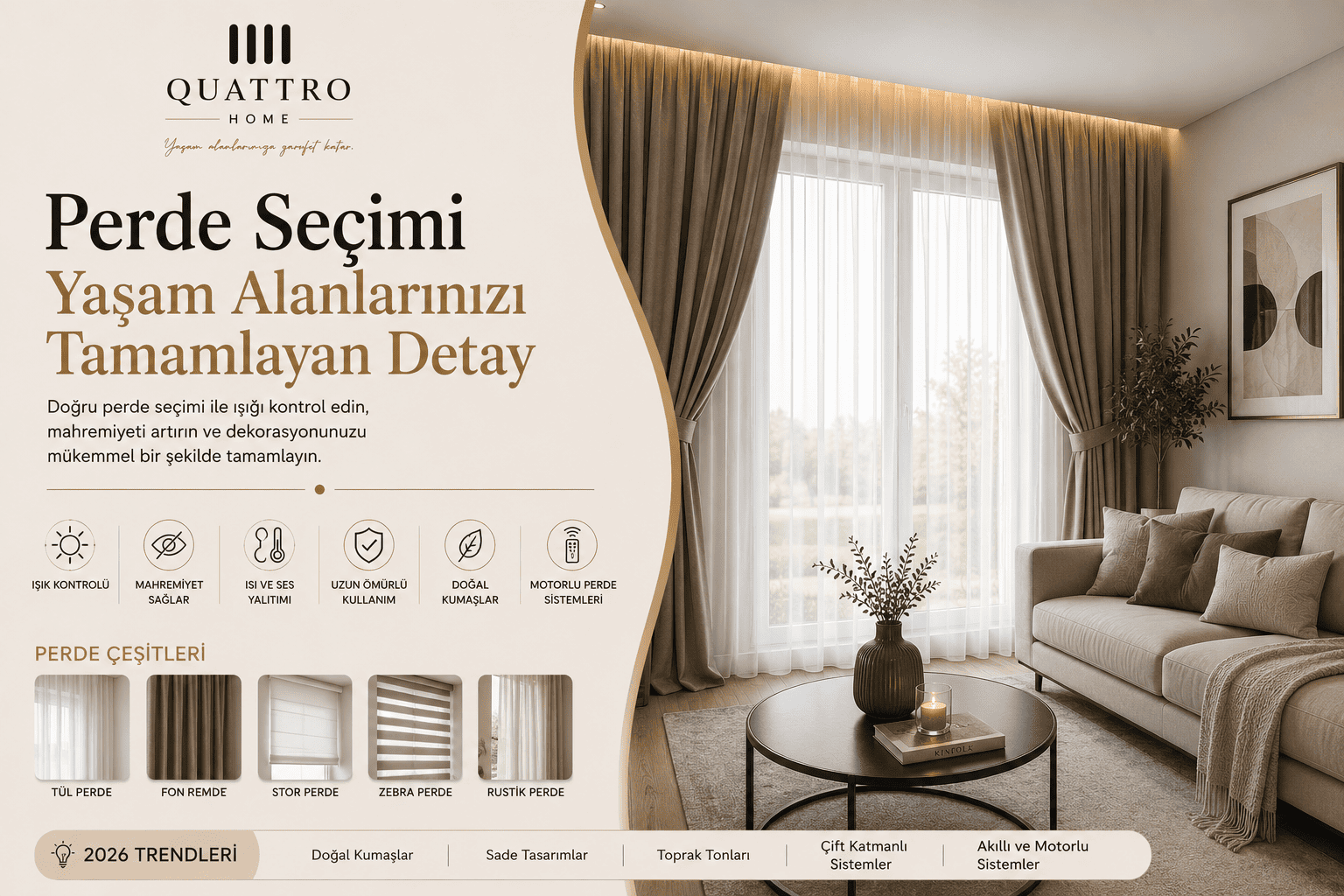 Perde Seçimi Rehberi 2026 | Salon, Yatak Odası ve Mutfak İçin En Doğru Perde Seçimi