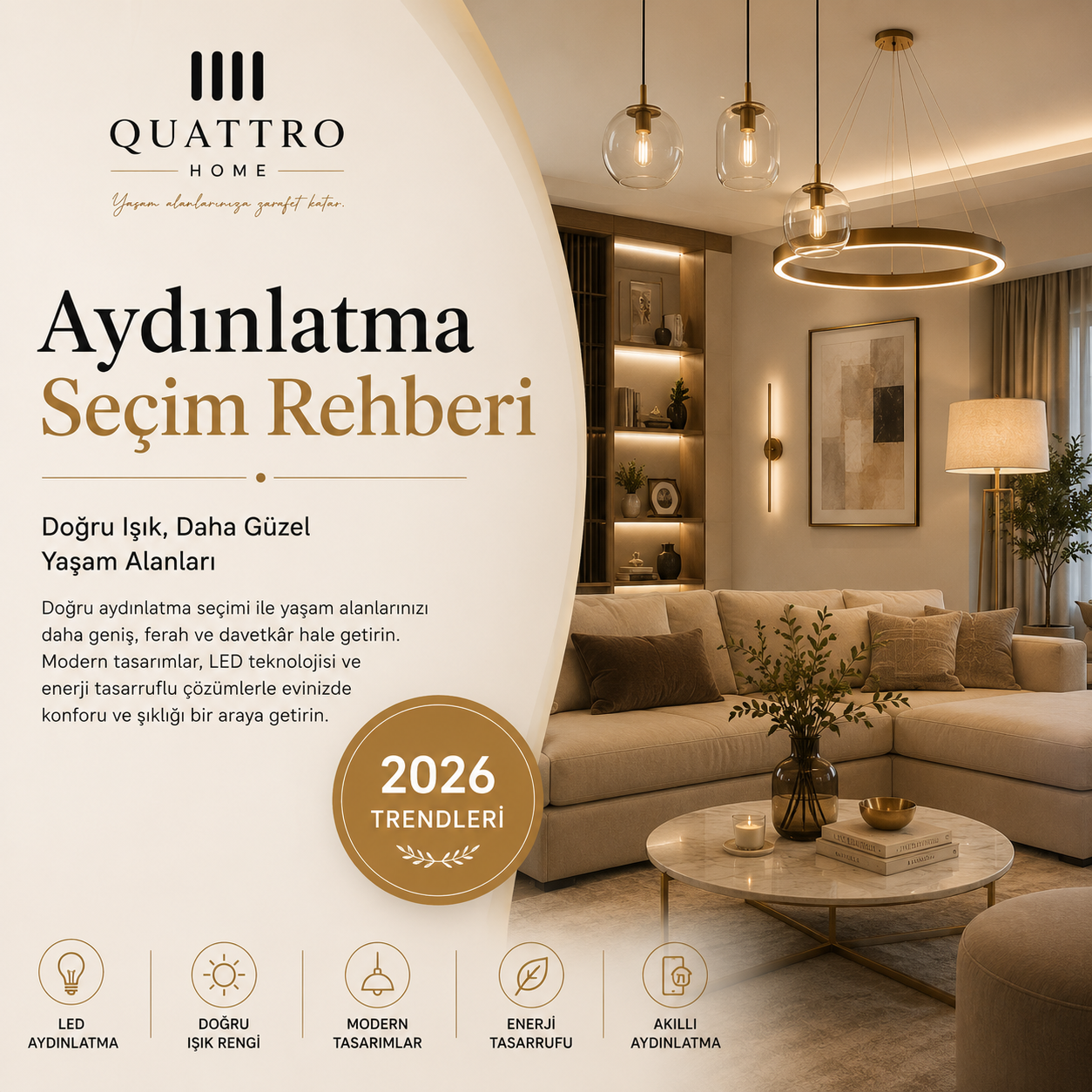 Aydınlatma Rehberi 2026 | Avize, Sarkıt ve LED Aydınlatma Seçimi
