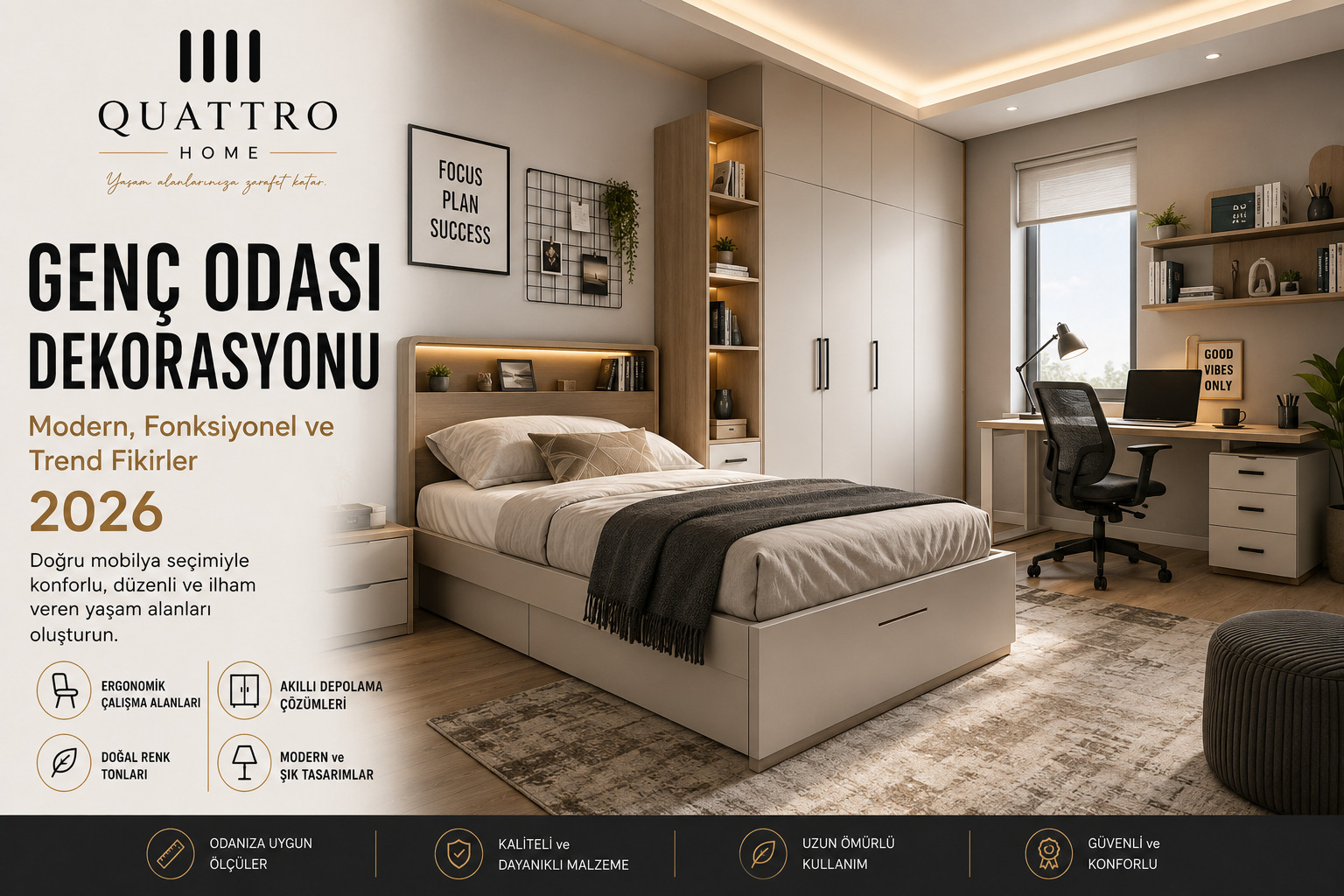 Genç Odası Dekorasyonu 2026 | Modern Genç Odası Fikirleri ve Mobilya Rehberi