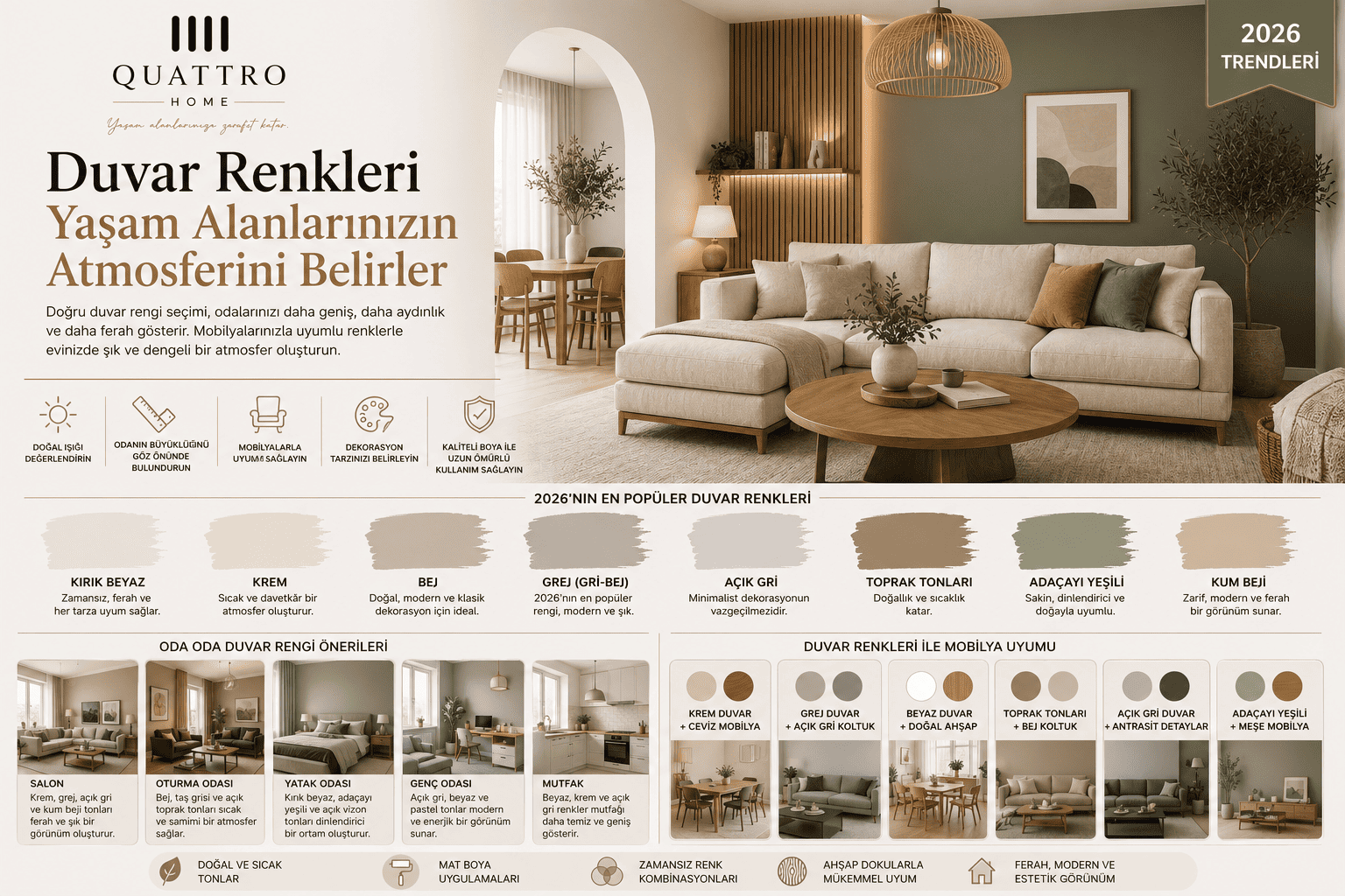 Duvar Renkleri 2026 | Salon, Yatak Odası ve Mutfak İçin En Güzel Duvar Renkleri Duvar Renkleri 2026 | Salon, Yatak Odası ve Mutfak İçin En Güzel Duvar Renkleri